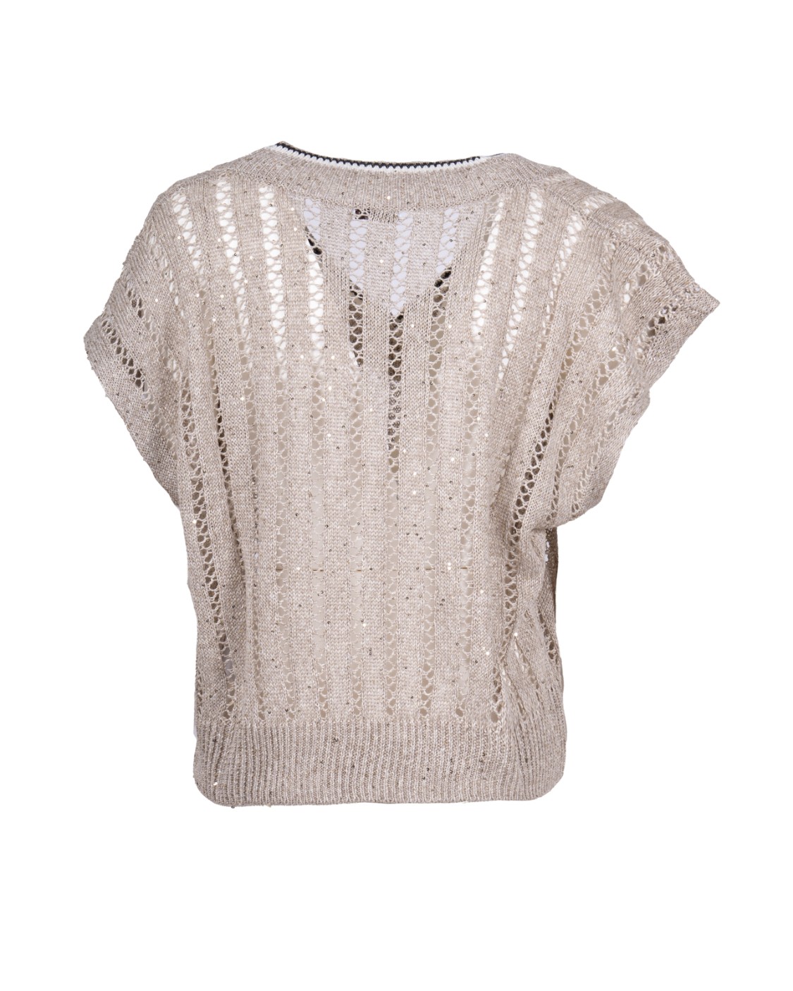 shop BRUNELLO CUCINELLI  Pull: Brunello Cucinelli t-shirt in maglia Dazzling Ribbed Net di lino.
Scollo a V.
Spalla abbassata.
Manica ampia.
Maglia con diversi punti.
Composizione: 94% LINO, 6% NYLON.
Made in Italy.. MCO559412-CJK08 number 935220